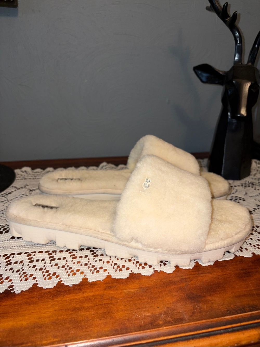 UGG Cream Plush Slide Slippers